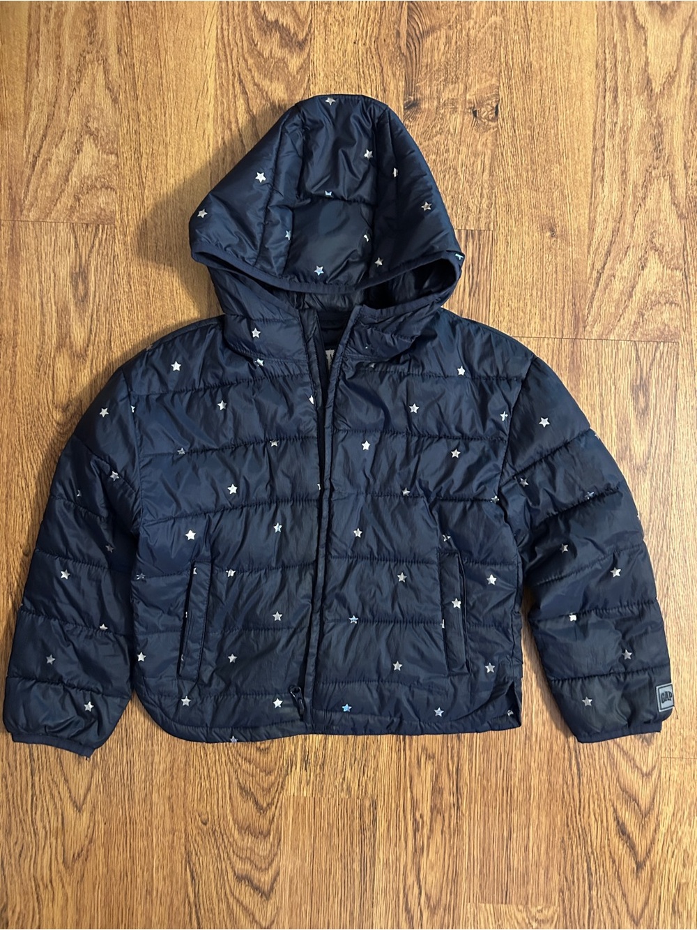 GAP Navy Star-Print Hooded Puffer Jacket